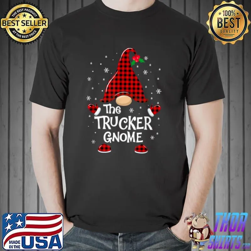 Premium Trucker Gnome Buffalo Plaid Matching Christmas Pajama T Shirt Unisex