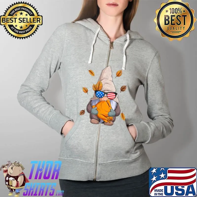 Premium uSA Gnome Autumn Fall Thanksgiving T-Shirt Full Zip Hooded