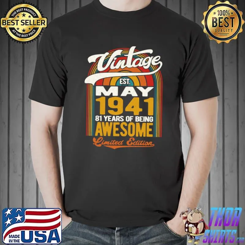 Premium Vintage May 1941 Retro Sunset Limited Edition 81st Birthday T-Shirt Unisex