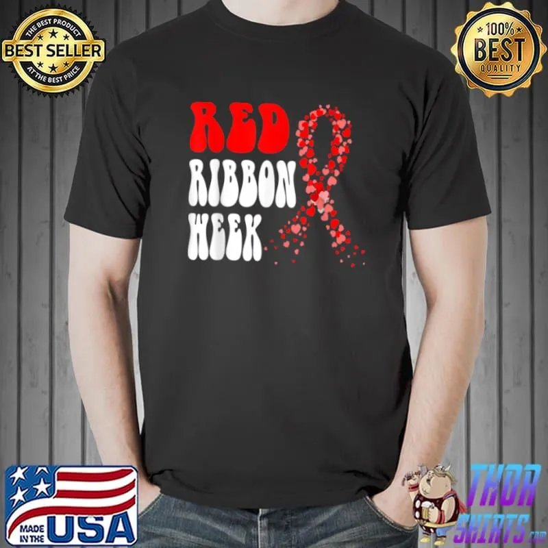 Premium We Wear Red For Red Ribbon Week Awareness Rainbow Strong T Shirt Unisex