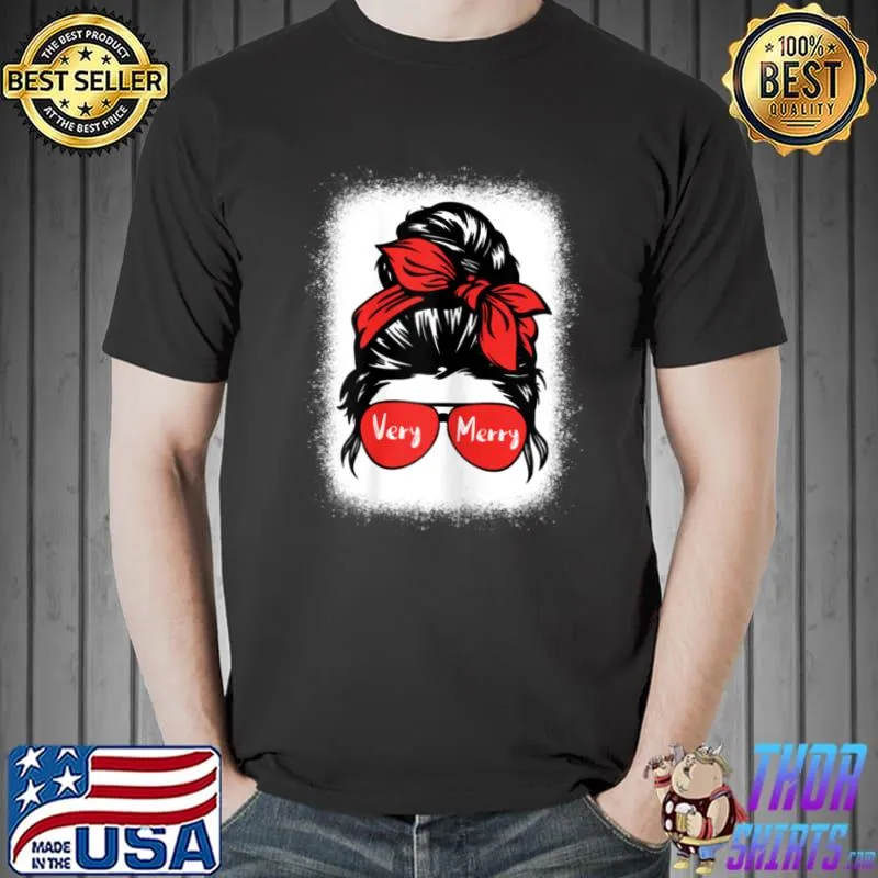 Premium Womens LJEL Messy Bun Very Merry Xmas Christmas December Girl T Shirt Unisex