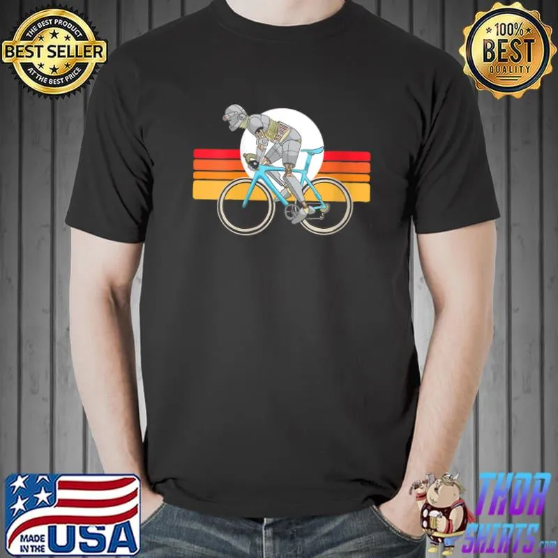 Retro Futurism Robot Cyclist Bicycle Futuristic Sunset Bike T-Shirt Unisex