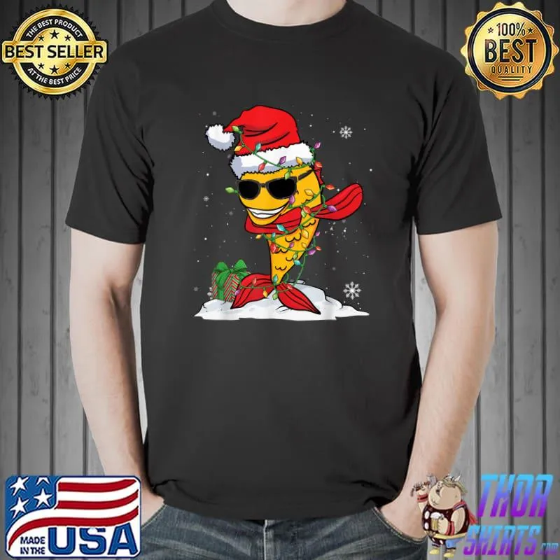Santa Dabbing Fish Christmas Lights Funny Xmas T-Shirt Unisex