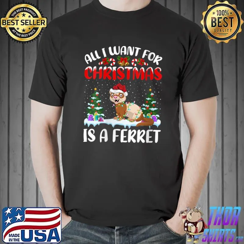 Santa Hat All I Want For Christmas Is A Ferret T-Shirt Unisex