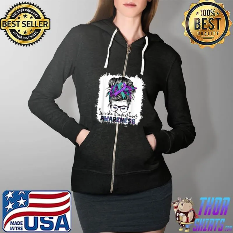 Semicolon Suicide Awareness Messy Hair Bun For Women T-Shirt Full Zip Hooded