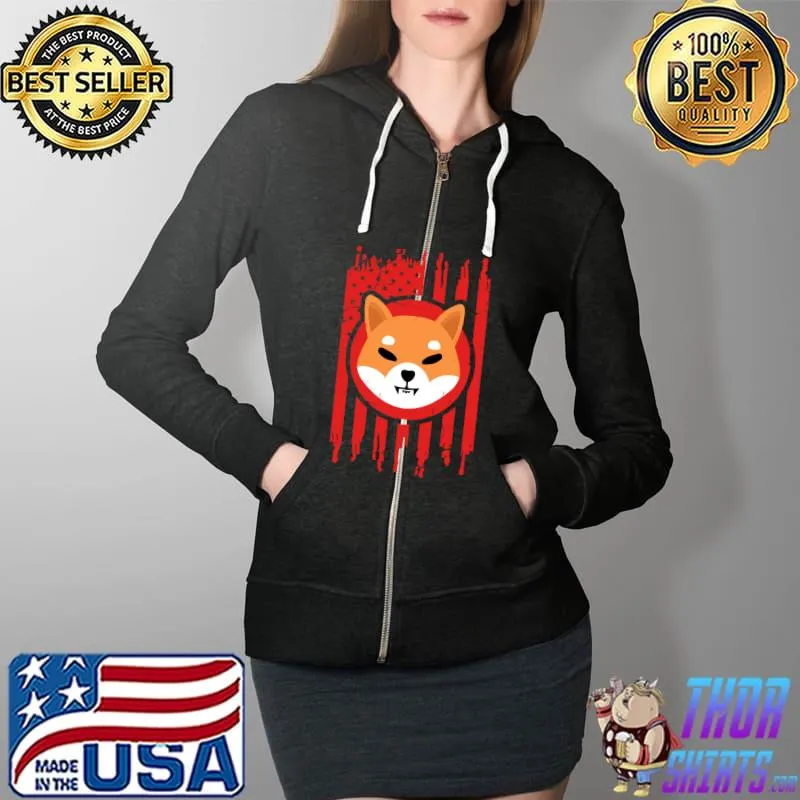 SHIB Shiba Inu USA Flag. Crypto Cryptocurrency T-Shirt Full Zip Hooded