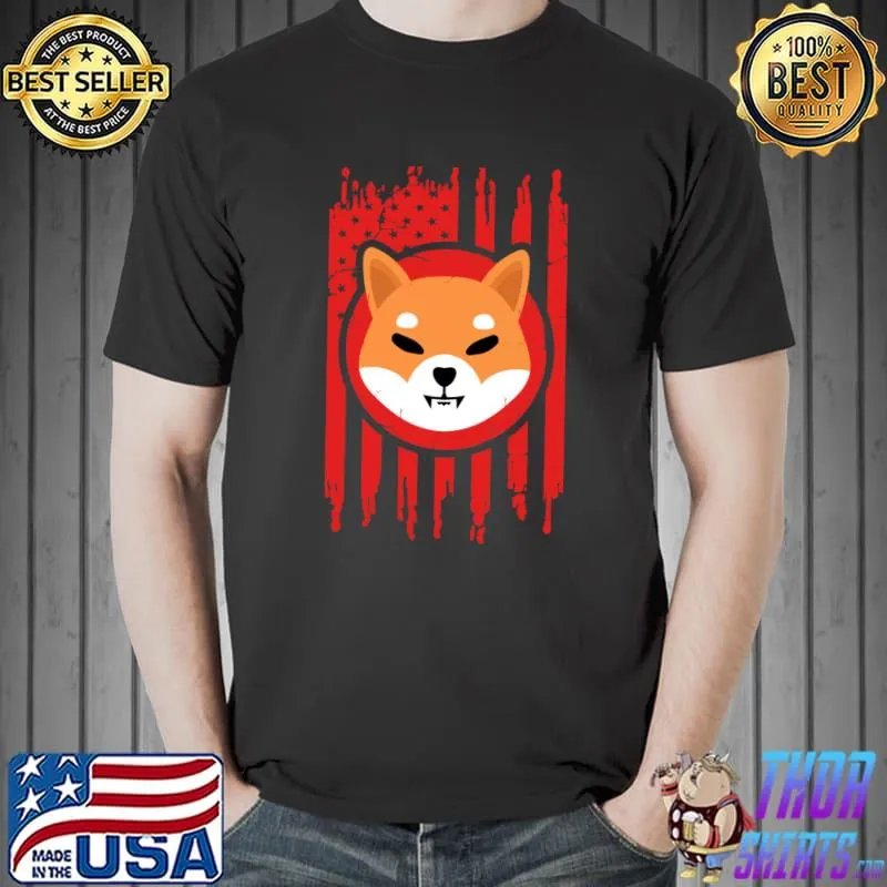 SHIB Shiba Inu USA Flag. Crypto Cryptocurrency T-Shirt Unisex