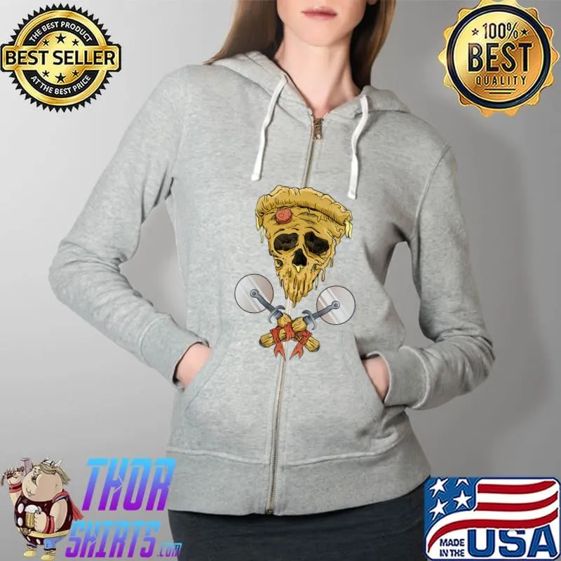 Skull Pizza Slice T-Shirt Full Zip Hooded