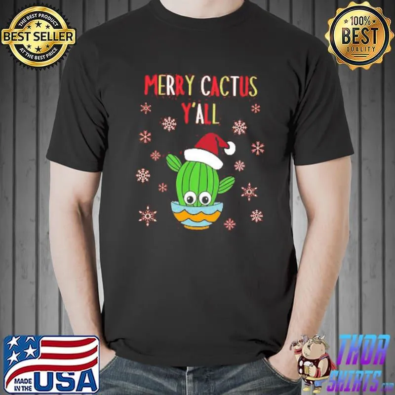 Snow Merry Cactus Y’all Christmas Shirt Unisex