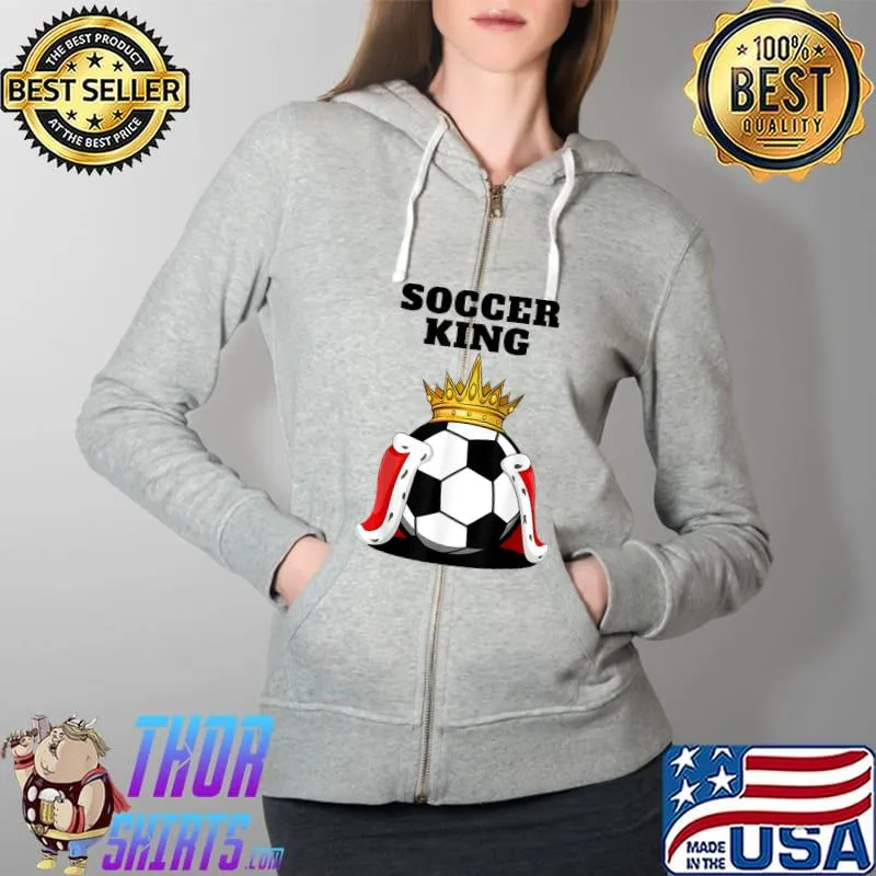 Soccer King Mens Soccer Player Shirt Boys Soccer T-Shirt Full Zip Hooded