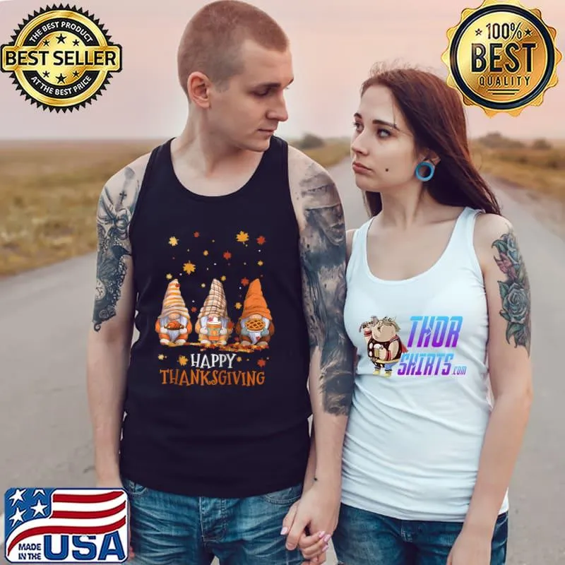 Three Gnomes Happy Thanksgiving Autumn Fall Pumpkin Spice Raglan Baseball T-s Tank Top