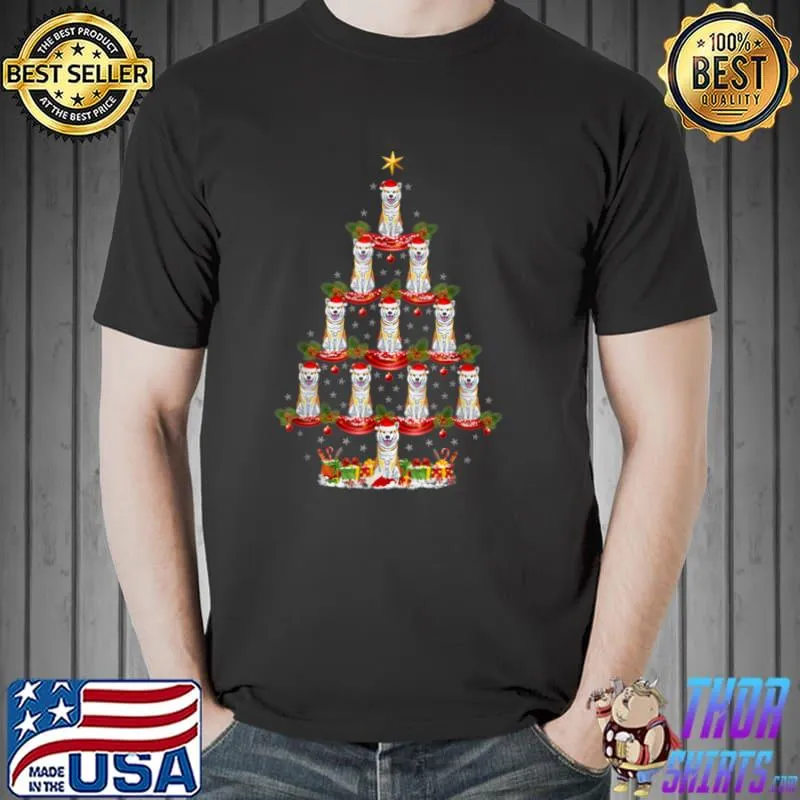 Top Akita Inu Dog Xmas Tree Lighting Akita Inu Christmas Tree T Shirt Unisex