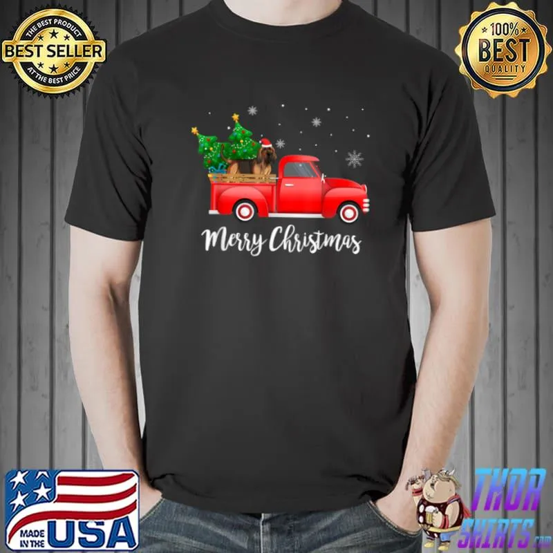 Top Bloodhound Dog Riding Red Truck Christmas T Shirt Unisex