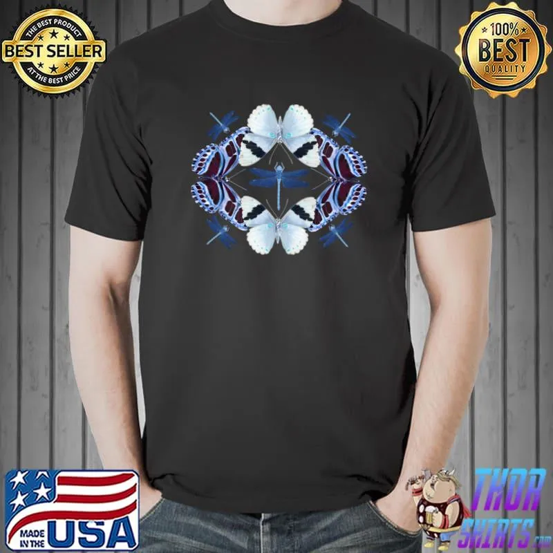 Top bUTTERFLY DRAGONFLY insect collage art unique T-s Unisex