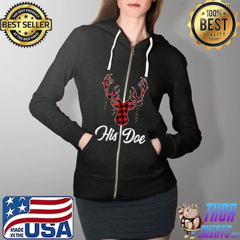 Top christmas Couple Matching Pajama Set Her Buck His Doe T-Shirt Full Zip Hooded