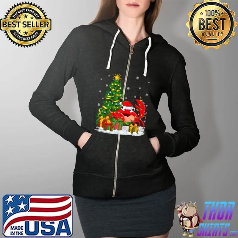 Top crab Fish Lover Family Matching Santa Hat Crab Christmas T-Shirt Full Zip Hooded