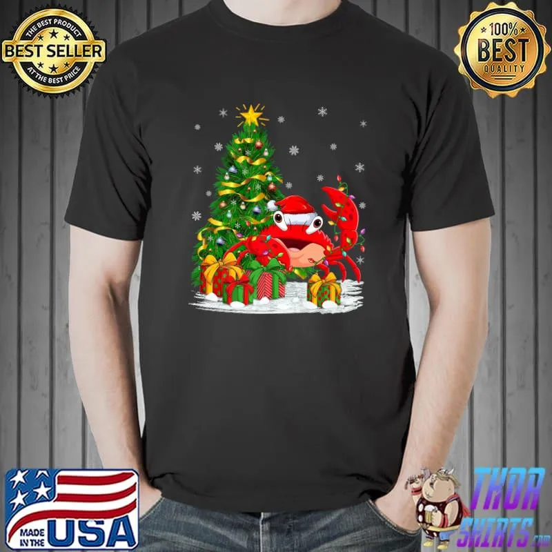 Top crab Fish Lover Family Matching Santa Hat Crab Christmas T-Shirt Unisex
