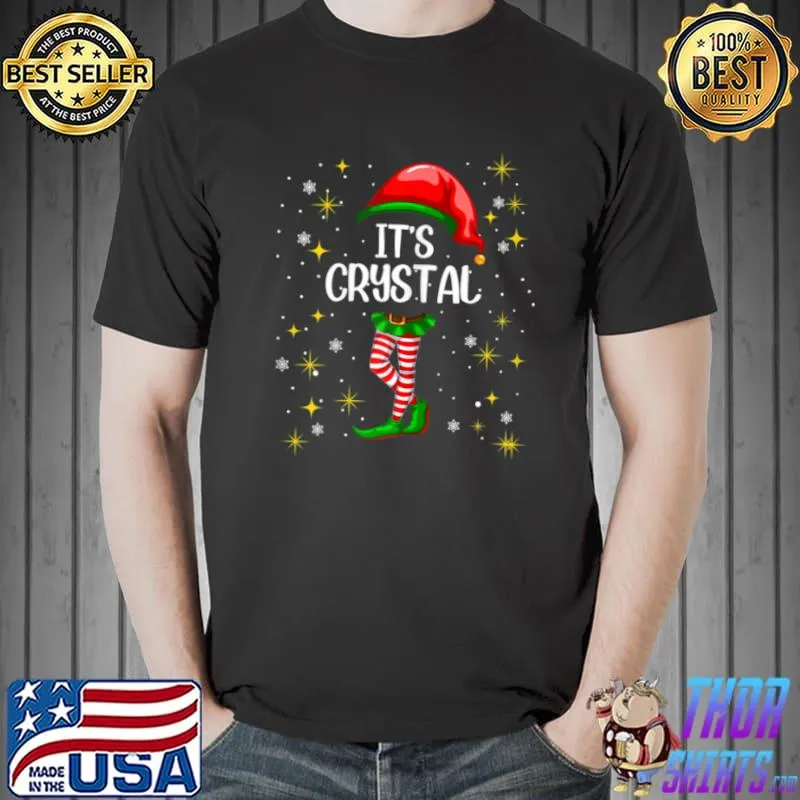 Top crystal Elf Personalized First Given Name Christmas T Shirt Unisex