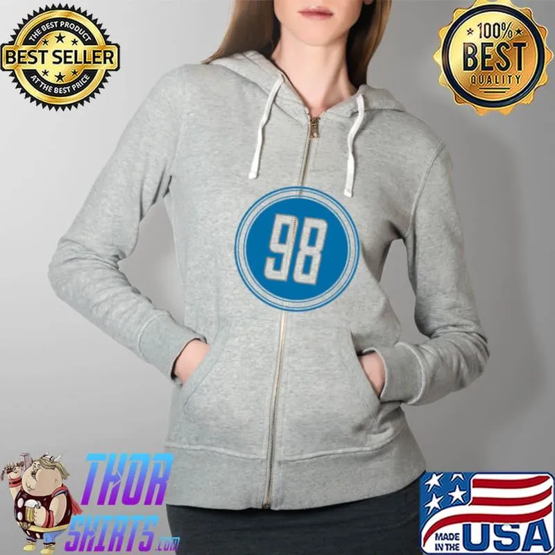 Top Everson Griffen Number 98 Jersey Detroit Lions Inspired T- Full Zip Hooded