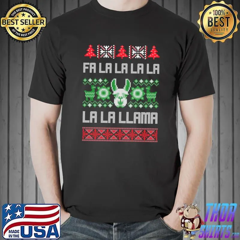 Top fa La La Llama Shirt - Ugly Christmas Sweater Llama T-Shirt Unisex