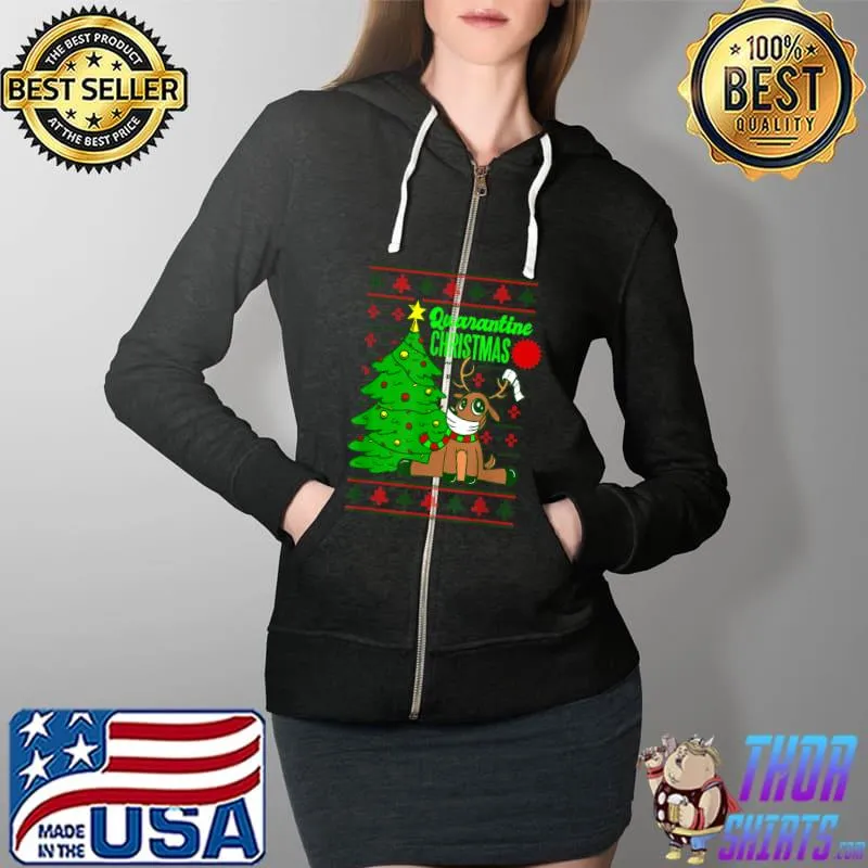 Top face mask reindeer christmas lockdown quarantine T Shirt Full Zip Hooded