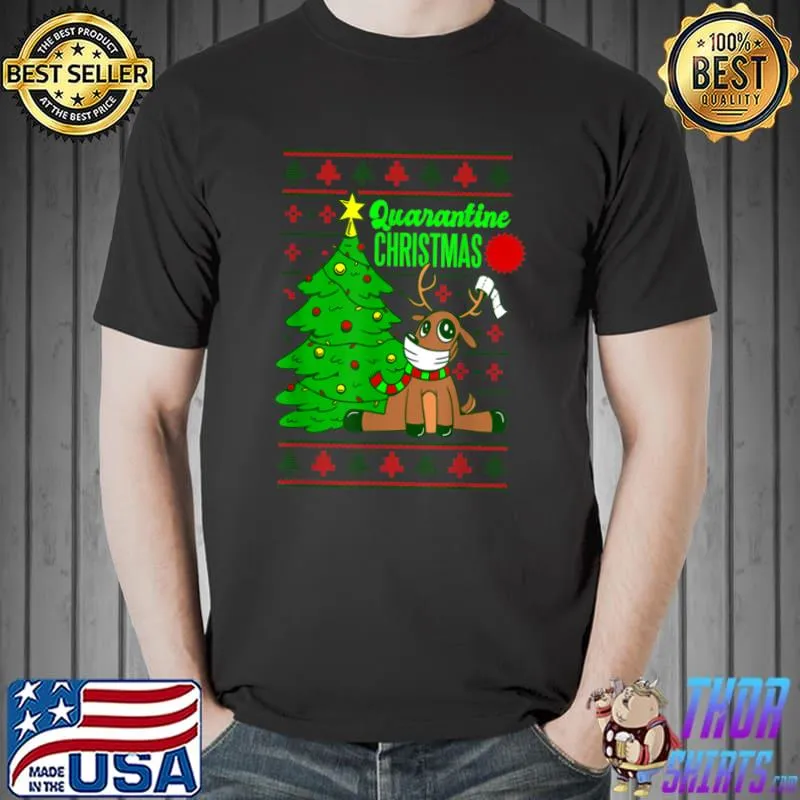 Top face mask reindeer christmas lockdown quarantine T Shirt Unisex