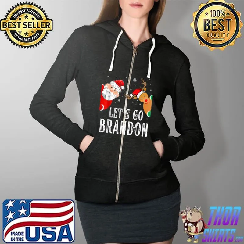 Top Funny Let's Go Branson Brandon Christmas Lights Reindeer T-Shirt Full Zip Hooded