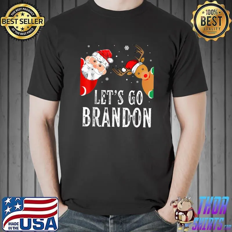 Top Funny Let's Go Branson Brandon Christmas Lights Reindeer T-Shirt