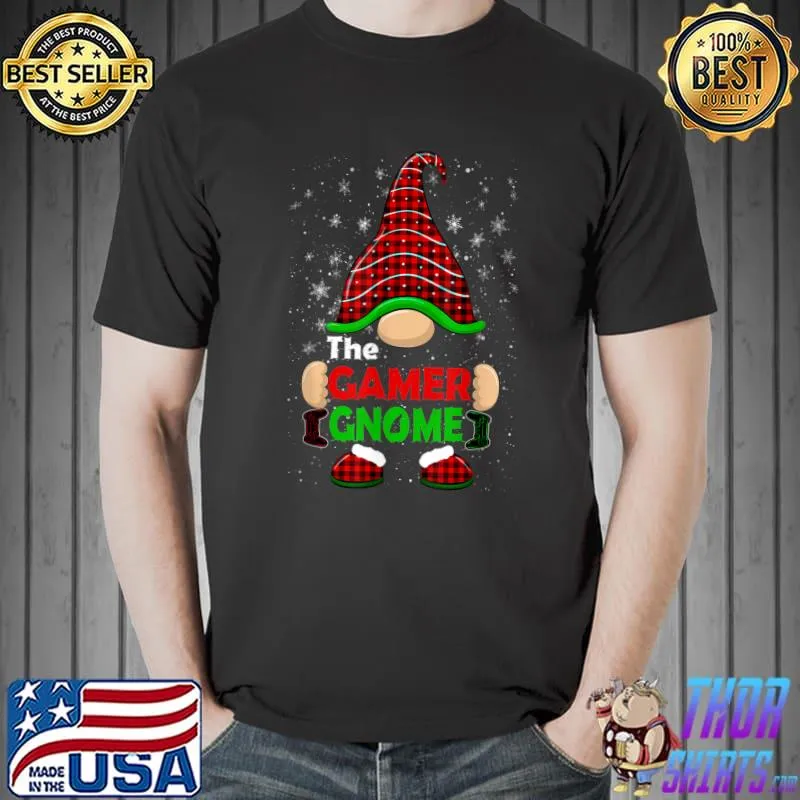 Top Gamer Gnome Buffalo Plaid Matching Family Christmas Pajama T-Shirt