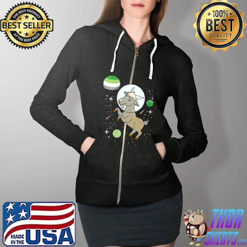Top goat Astronaut Aromantic Pride T-Shirt Full Zip Hooded