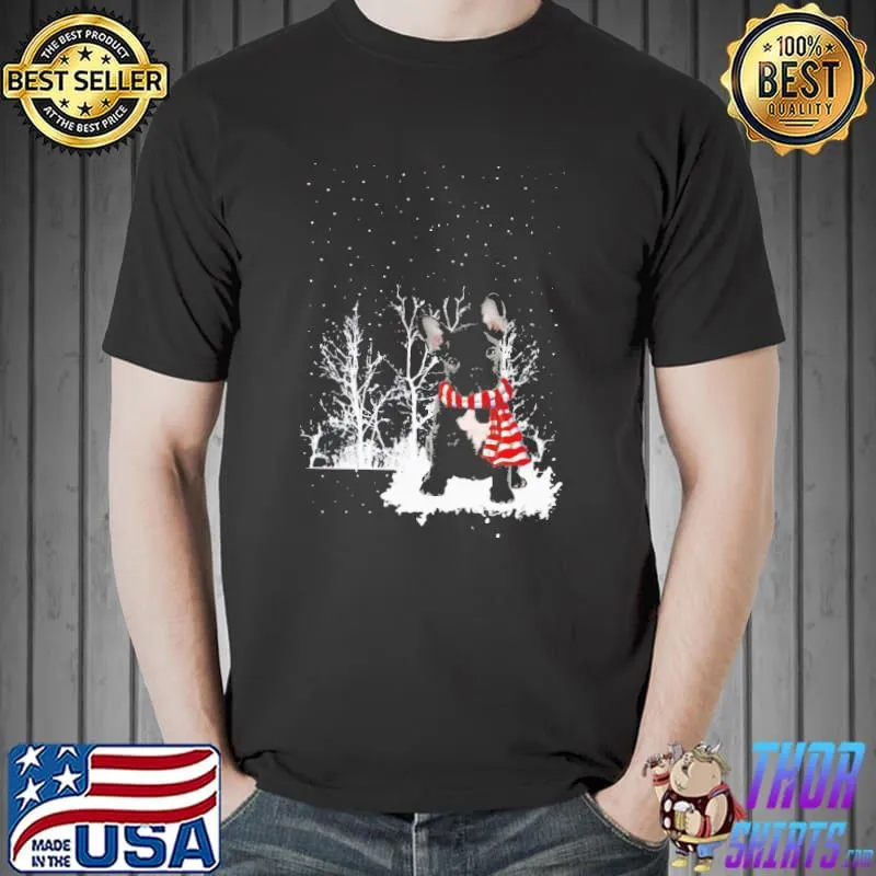 Top Great French Bulldog Snow Scarf Christmas Shirt Unisex