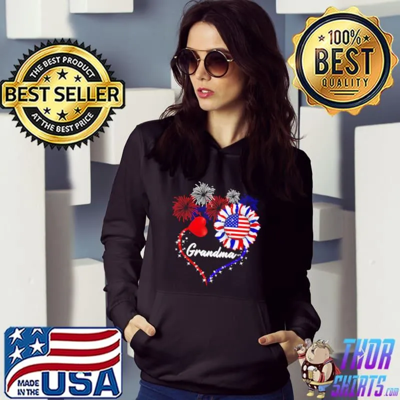 Top Heart Flower Grandma America Flag Happy New Year Shirt Hoodie
