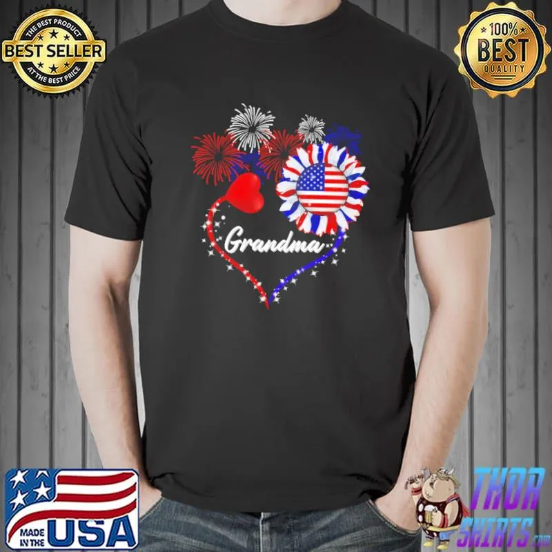Top Heart Flower Grandma America Flag Happy New Year Shirt