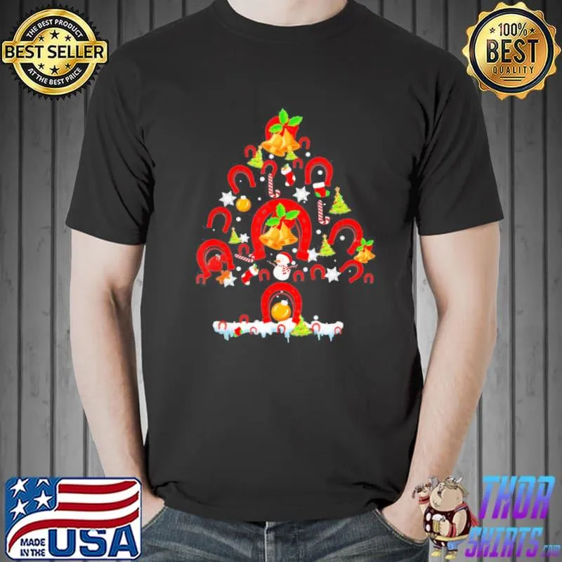 Top Horseshoes Pine Tree Merry Christmas T-Shirt Unisex