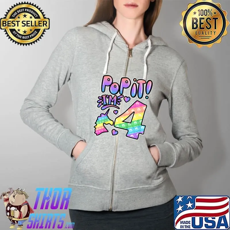 Top kids Pop It 4th Birthday Girl Boys 4 Years Old Fidget T-Shirt Full Zip Hooded