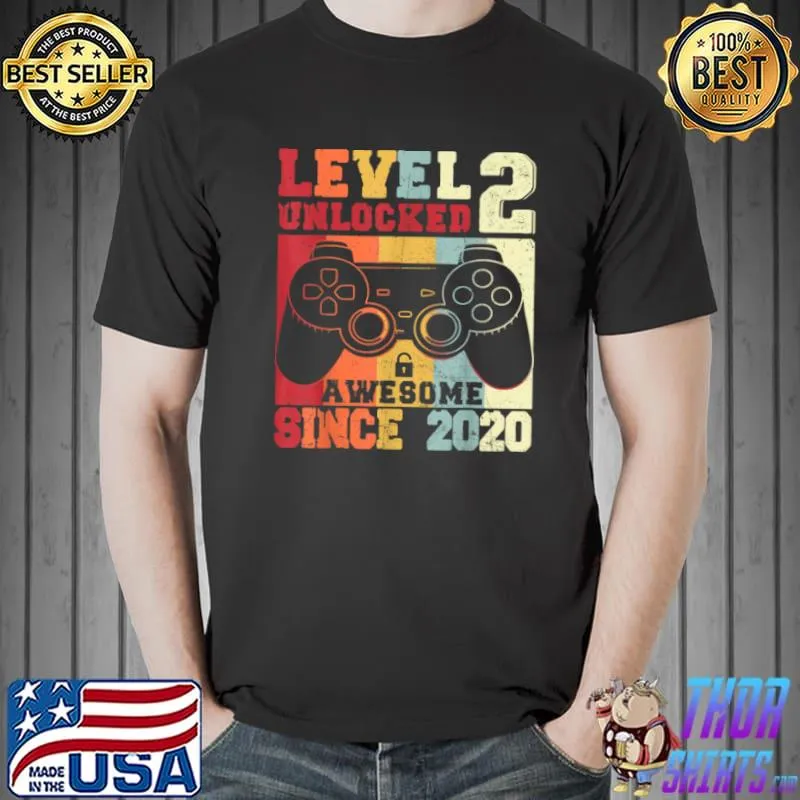Top Level 2 Unlocked Video Gamer 2 Year Old Birthday T Shirt Unisex