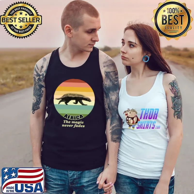 Top magic of Africa Honey Badger on Vintage Retro Sunset T-Shirt Tank Top