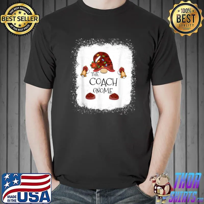 Top mb Coach Gnome Buffalo Plaid Christmas Light Bleached T Shirt