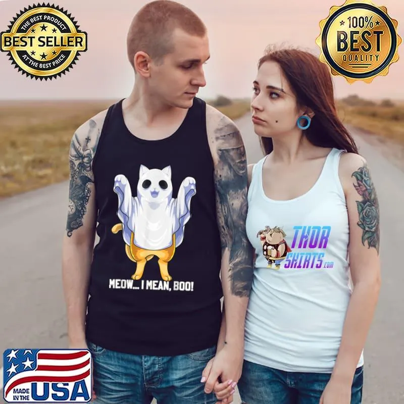 Top Meow I Mean Boo Ghost Cat Funny Halloween Costume Boys Kids T Shirt Tank Top