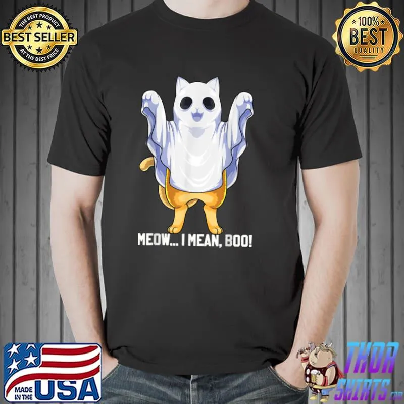 Top Meow I Mean Boo Ghost Cat Funny Halloween Costume Boys Kids T Shirt Unisex