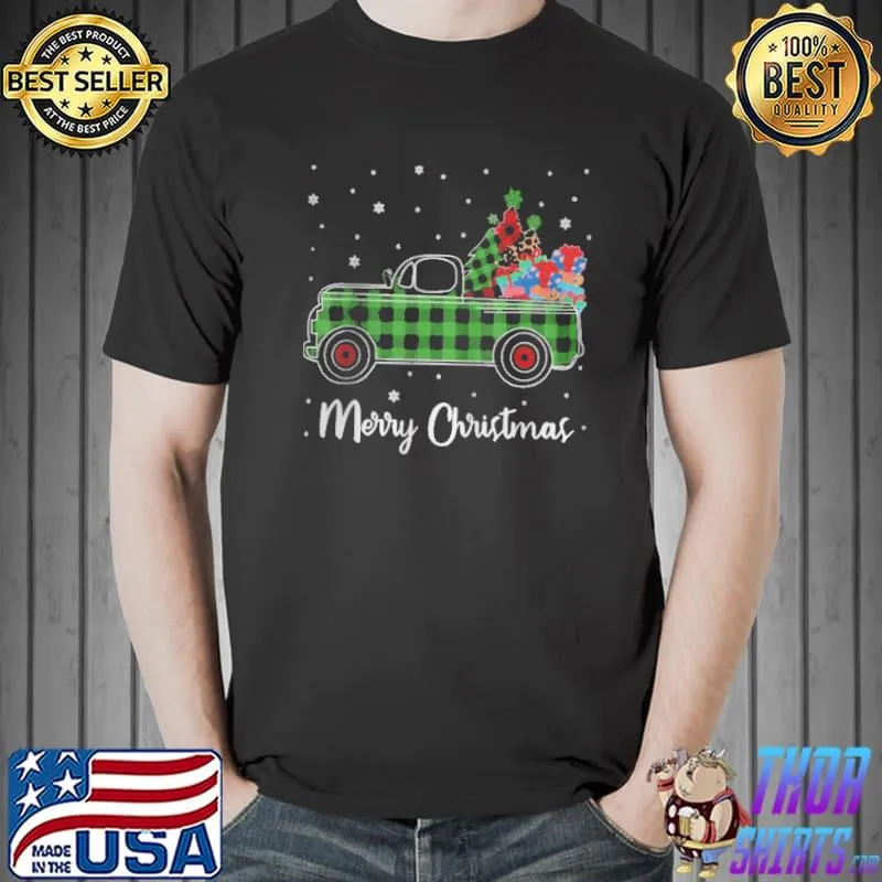 Top Merry christmas leopard buffalo truck tree green plaid Unisex