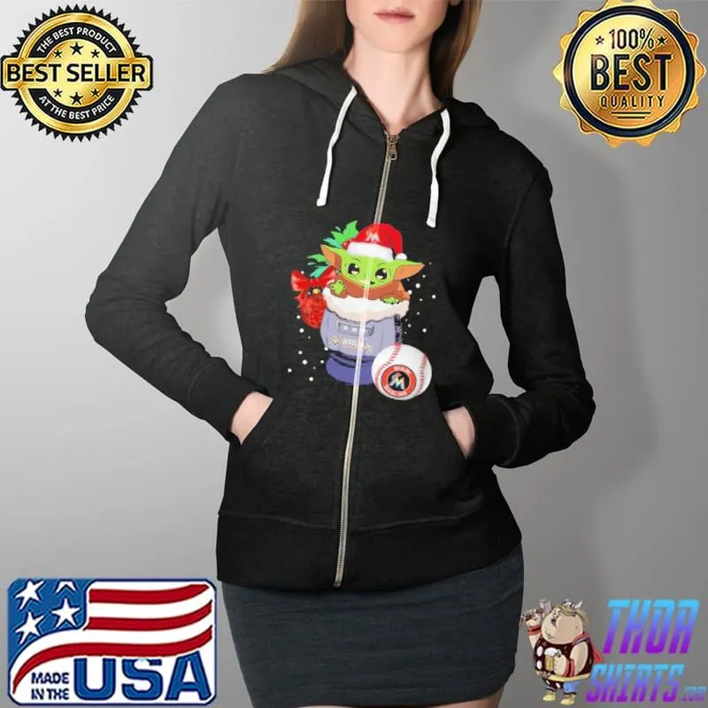 Top Miami Marlins Christmas Baby Yoda Star Wars Funny Happy MLB Shirt Full Zip Hooded
