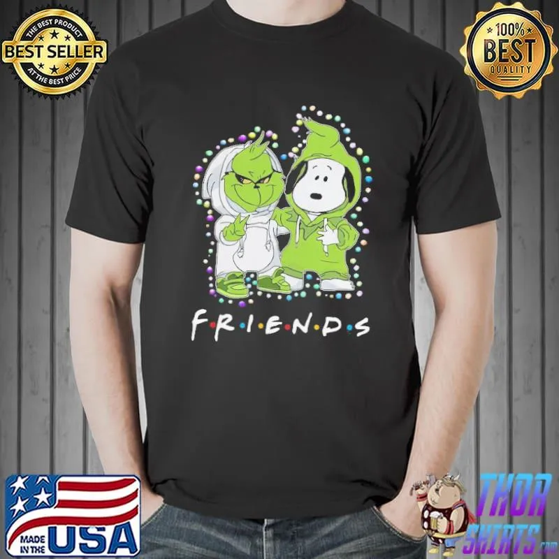 Top Official Baby Grinch And Snoopy Friends Christmas Light Shirt Unisex