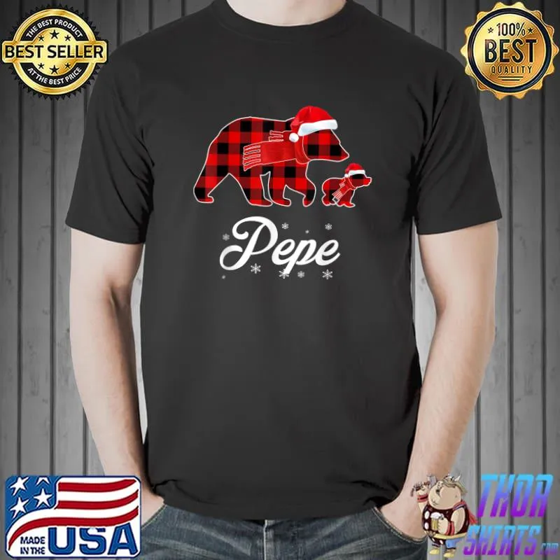 Top red Plaid Pepe Bear One Cubs Matching Buffalo Pajama Xmas T-Shirt Unisex
