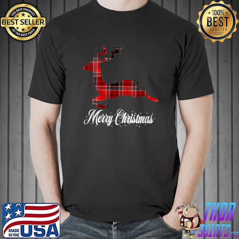 Top reindeer Deer Christmas Buffalo Plaid Red Christmas Pajama T-Shirt Unisex
