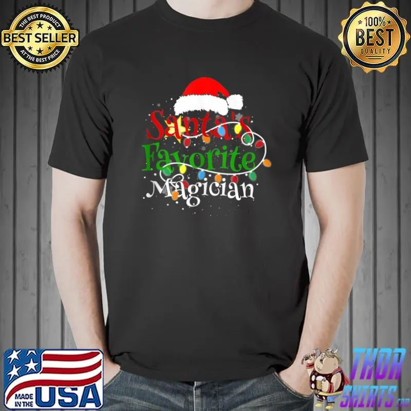 Top santa's Favorite Magician Christmas Santa Hat Lights T-s Unisex