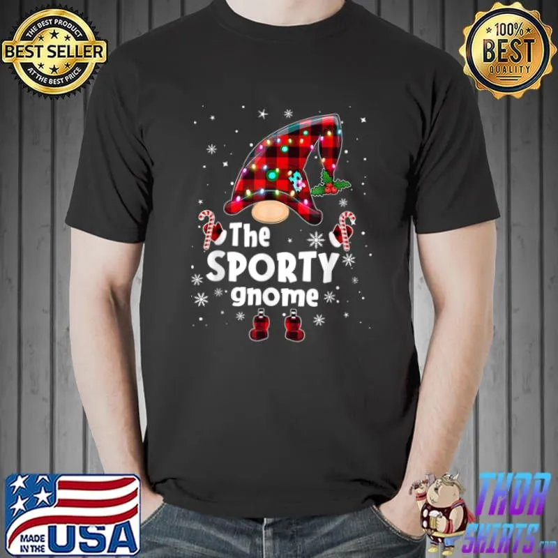 Top Sporty Gnome Buffalo Plaid Matching Family Christmas Pajama T Shirt Unisex