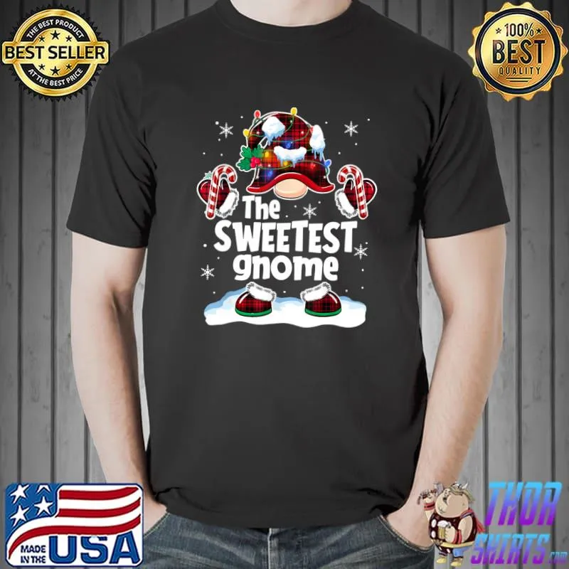 Top Sweetest Gnome Buffalo Plaid Matching Family Christmas T-shirt