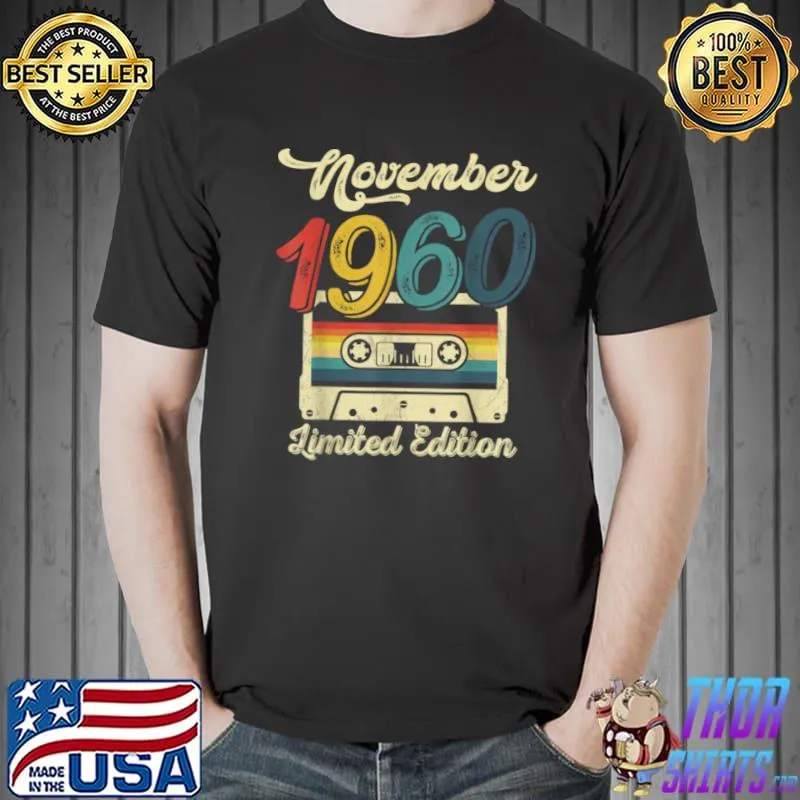 Top Vintage November 1960 Cassette 61st Birthday Decorations T Shirt