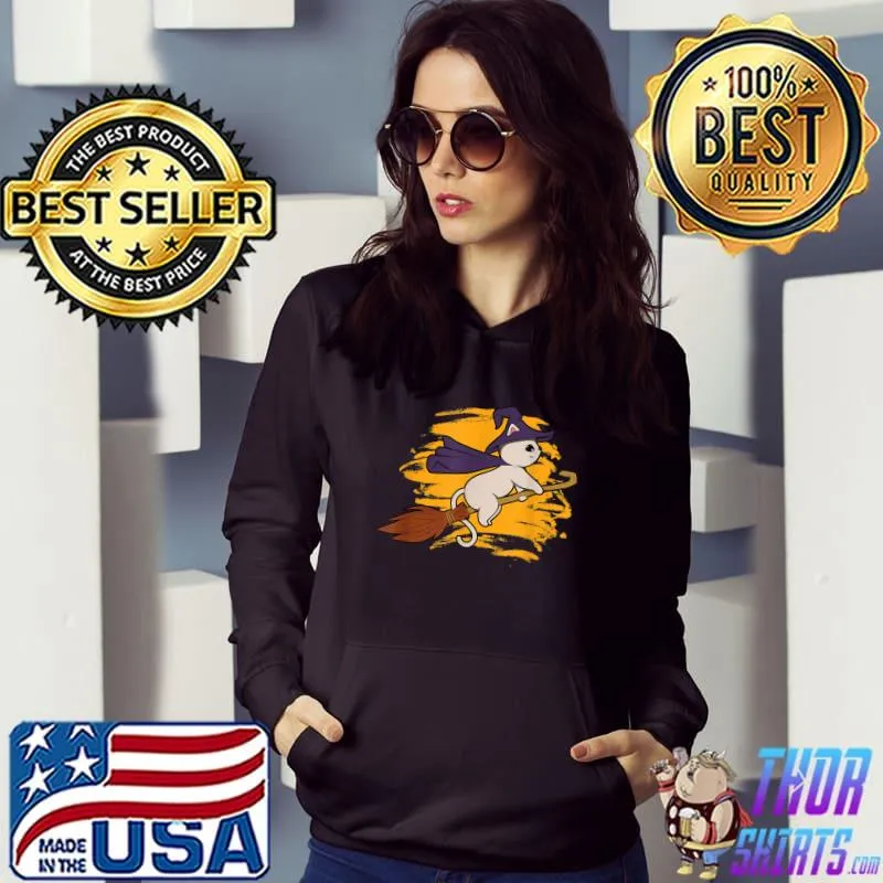 Vintage Scary Halloween Black Cat Costume Witch Hat T-Shirt